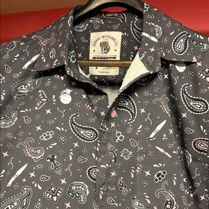 Savage Tactical Co. Black Paisley Men's Shirt—grenades, knives, knuckle dusters